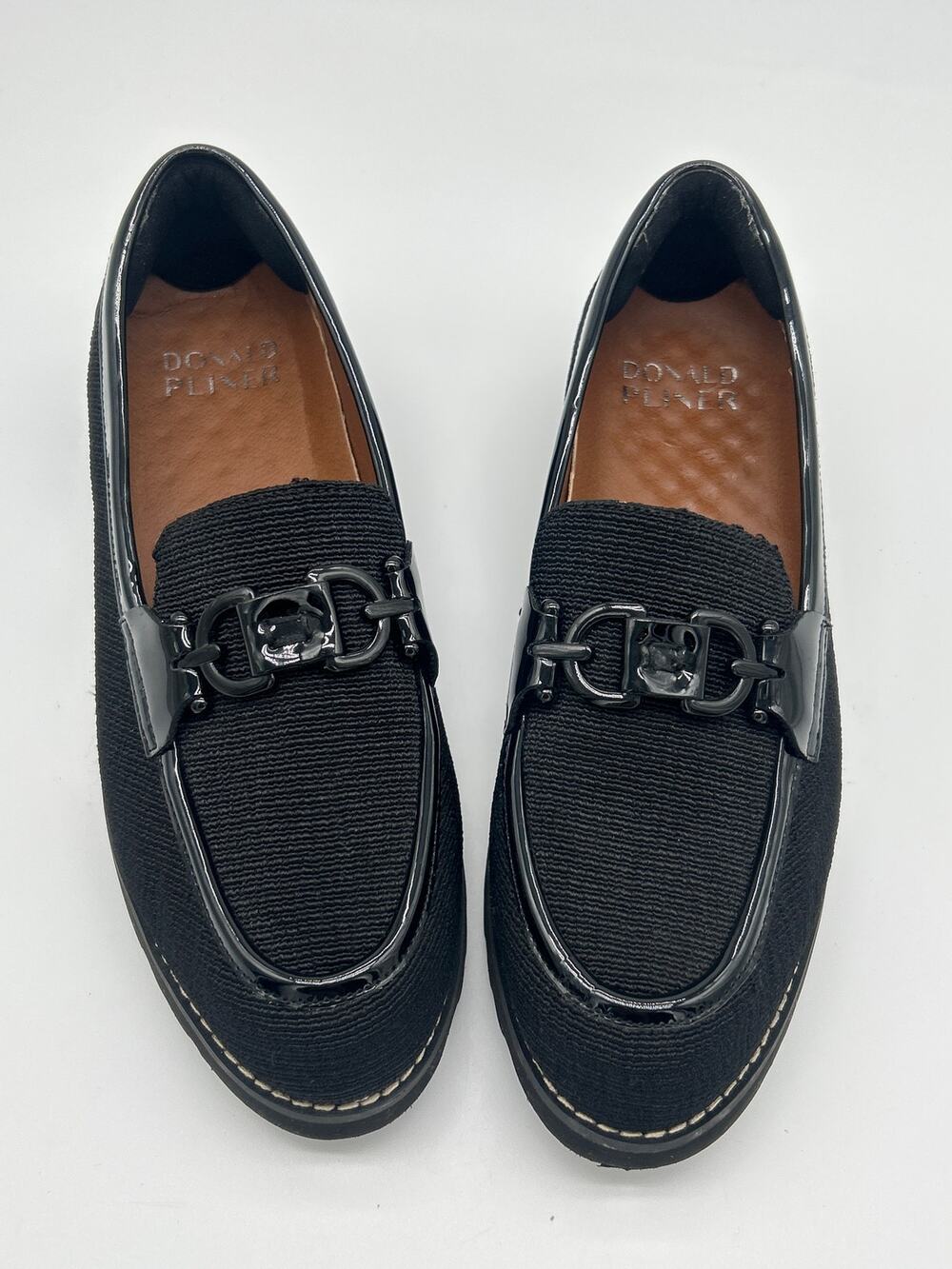 Donald Pliner Clio Black Horsebit Loafers Size 7.5M Textured Slip-On Shoes